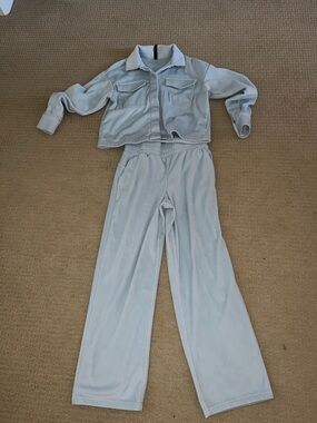 Light Blue Two-Piece Loungewear Set - Soft Top & Wide Leg Pants